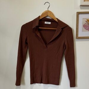 Merino Wool Babaton Chocolate Ribbed Sweater Polo